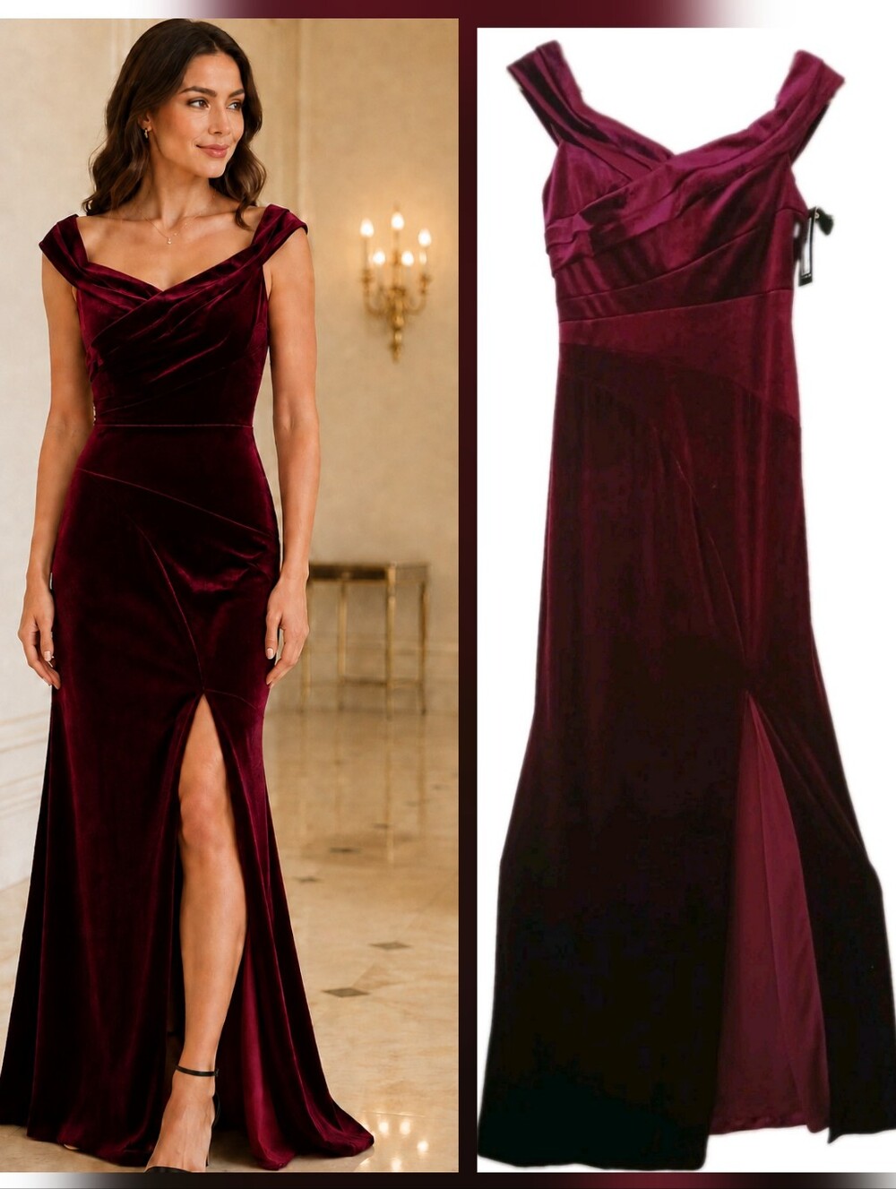 JOHNNY WAS Wine Burgundy Stretch Velvet Maxi Cocktail Gown Dress Size 0 NWT $498